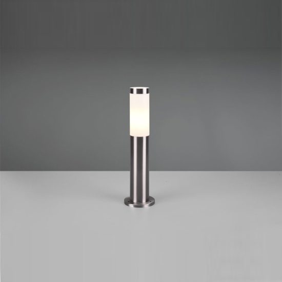 Lampioncino da giardino paletto ip44 moderno cilindrico nichel opaco con diffusore opale