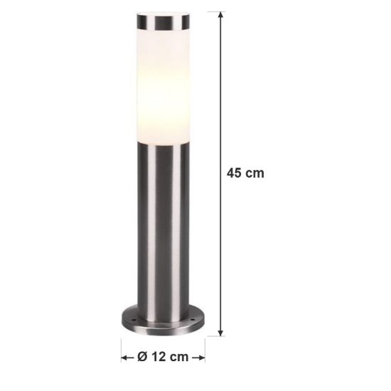 Lampioncino da giardino paletto ip44 moderno cilindrico nichel opaco con diffusore opale