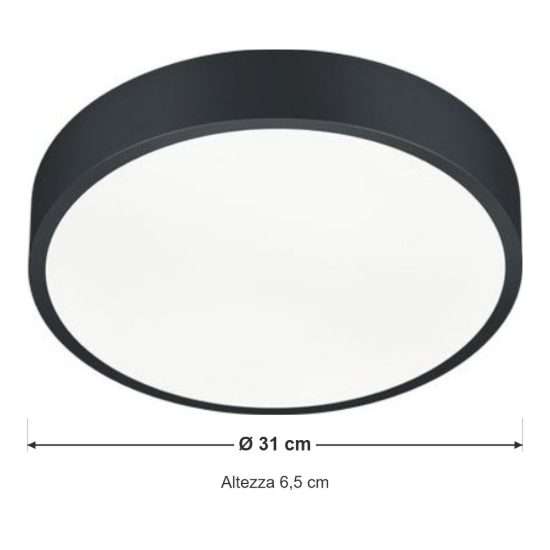 Plafoniera led 28w 2300k 3000k 4000k dimmerabile moderna rotonda nera