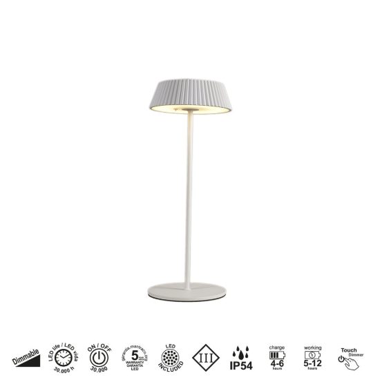 Lampada da tavolino per esterno led 3000k ip54 ricaricabile bianca