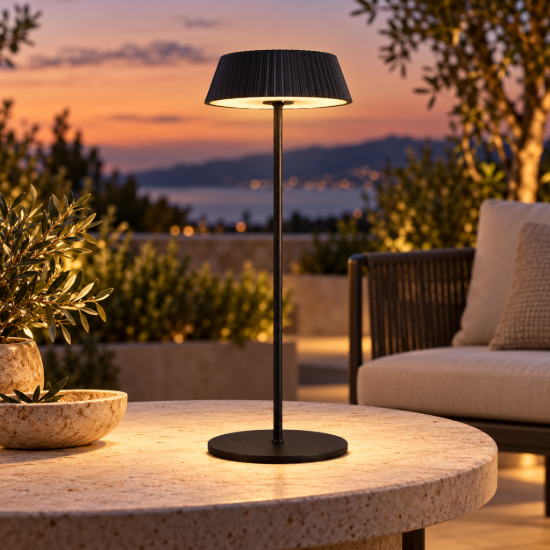 Lampada da tavolino esterno nera led 2w 3000k ip54 ricaricabile dimmerabile