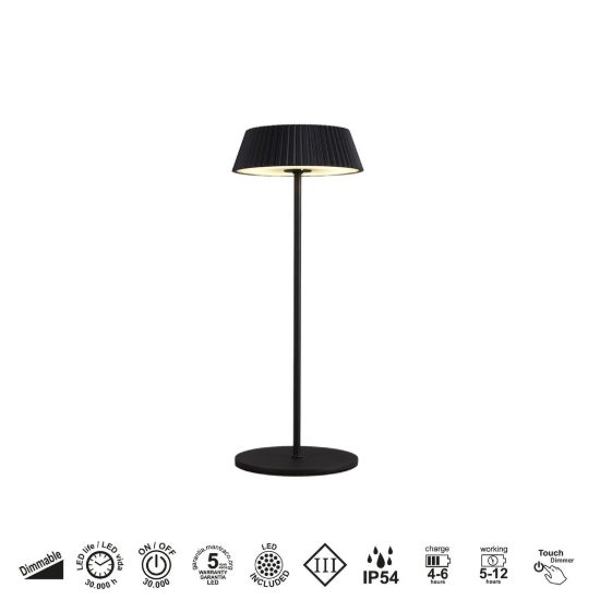 Lampada da tavolino esterno nera led 2w 3000k ip54 ricaricabile dimmerabile