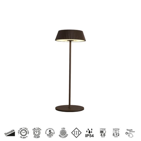 Lampada da tavolino da esterno portatile led 3000k ip54 ricaricabile dimmerabile corten