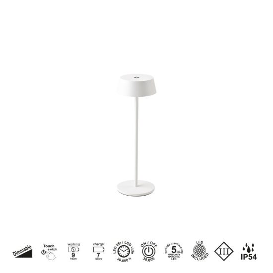 Lampada da tavolino ristorante esterno led 2w 3000k ip54 dimmerabile moderna bianca