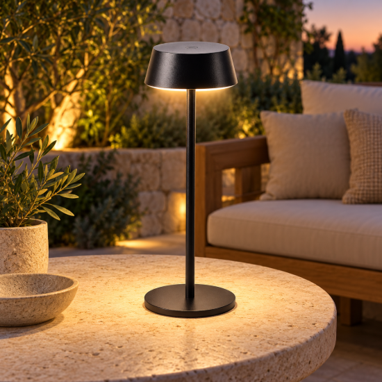 Lampada da tavolino per esterno nera led 2w 3000k ip54 dimmerabile ricaricabile