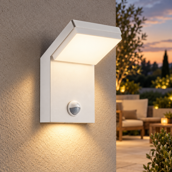 Applique da esterno led 7w 3000k ip65 10cm con sensore di movimento bianca
