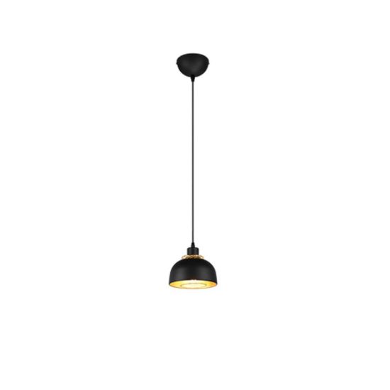 Lampada a sospensione per cucina moderna nera oro con doppio paralume a griglia