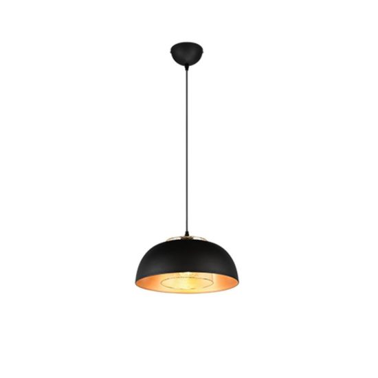Lampadario a sospensione per cucina moderno nero oro con doppio paralume a griglia