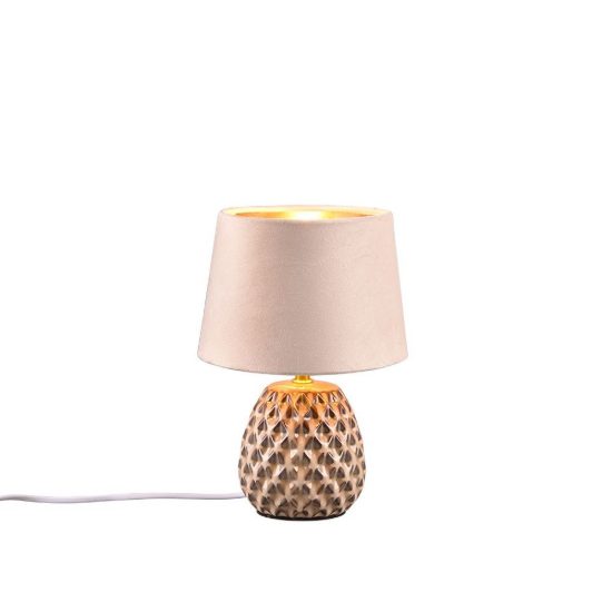 Abat-jour piccolo per comodino moderno in ceramica beige con paralume effetto velluto sabbia