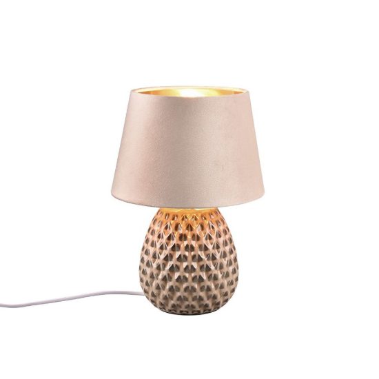Abat-jour grande per comodino moderno in ceramica beige con paralume effetto velluto sabbia