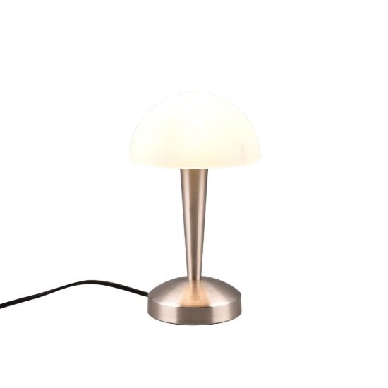 Abat-jour touch per comodino moderno nichel opaco con vetro bianco satinato