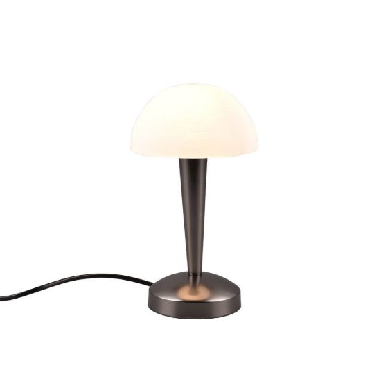 Abat-jour touch per comodino moderno nero cromo con vetro bianco satinato