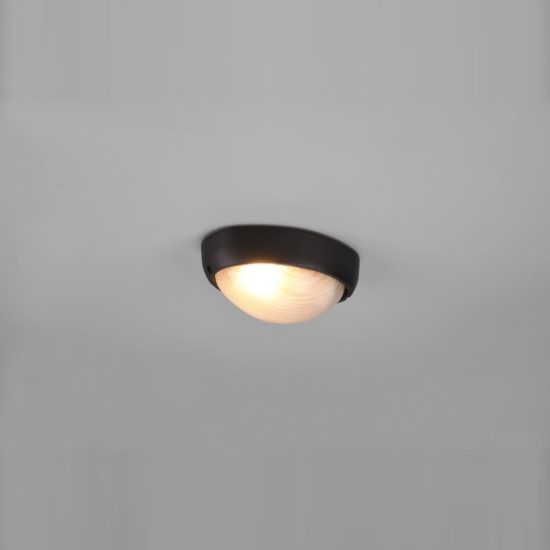 Applique piccola da esterno ip44 moderna ovale nera con vetro satinato