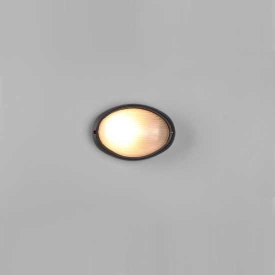 Applique piccola da esterno ip44 moderna ovale nera con vetro satinato