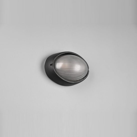 Applique piccola da esterno ip44 moderna ovale nera con vetro satinato