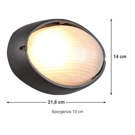 Applique piccola da esterno ip44 moderna ovale nera con vetro satinato