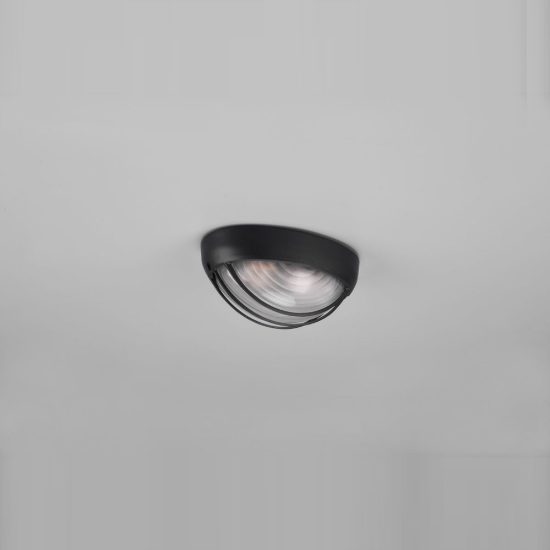 Applique piccola da esterno ip44 moderna ovale nera con griglia e vetro satinato