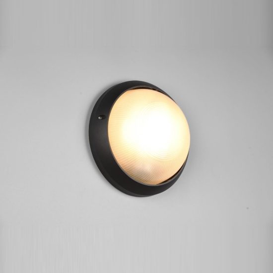 Applique grande da esterno ip44 moderna rotonda nera con vetro satinato