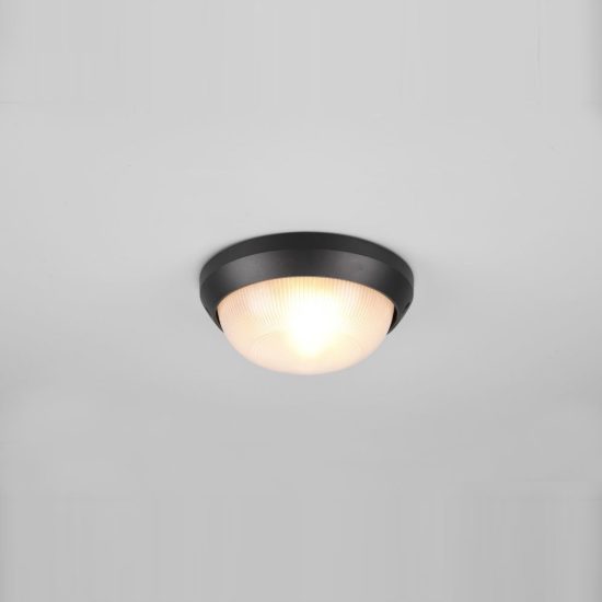 Applique grande da esterno ip44 moderna rotonda nera con vetro satinato