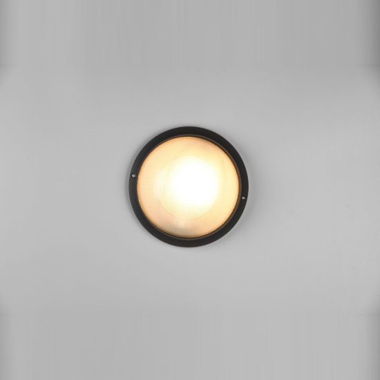 Applique grande da esterno ip44 moderna rotonda nera con vetro satinato