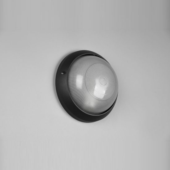 Applique grande da esterno ip44 moderna rotonda nera con vetro satinato