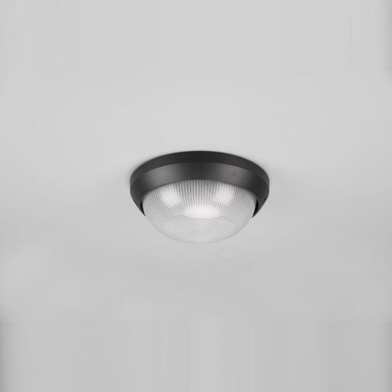 Applique grande da esterno ip44 moderna rotonda nera con vetro satinato
