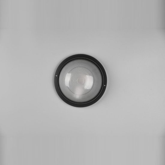 Applique grande da esterno ip44 moderna rotonda nera con vetro satinato