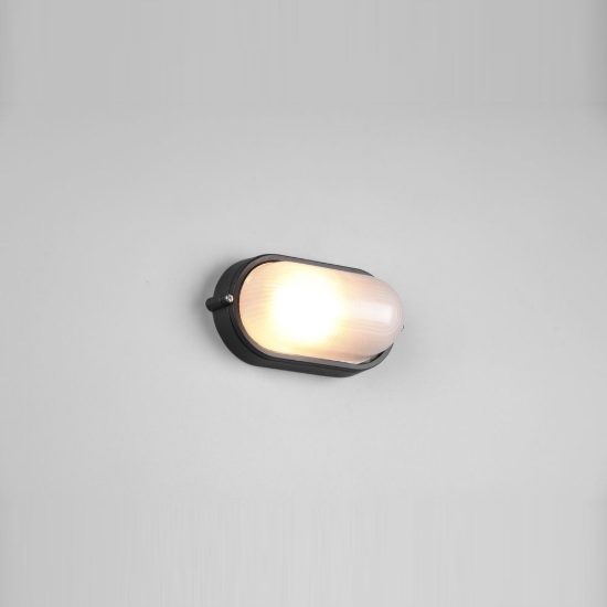 Applique piccola da esterno ip44 moderna ovale nera con vetro satinato