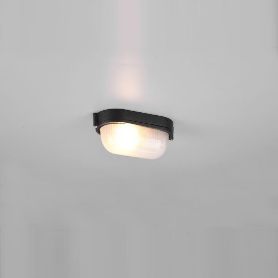 Applique piccola da esterno ip44 moderna ovale nera con vetro satinato