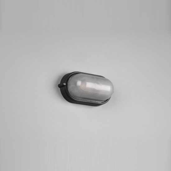 Applique piccola da esterno ip44 moderna ovale nera con vetro satinato