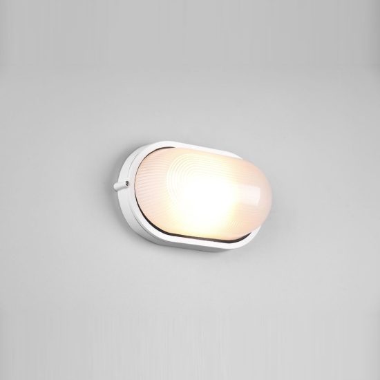 Applique grande da esterno ip44 moderna ovale bianca con vetro satinato