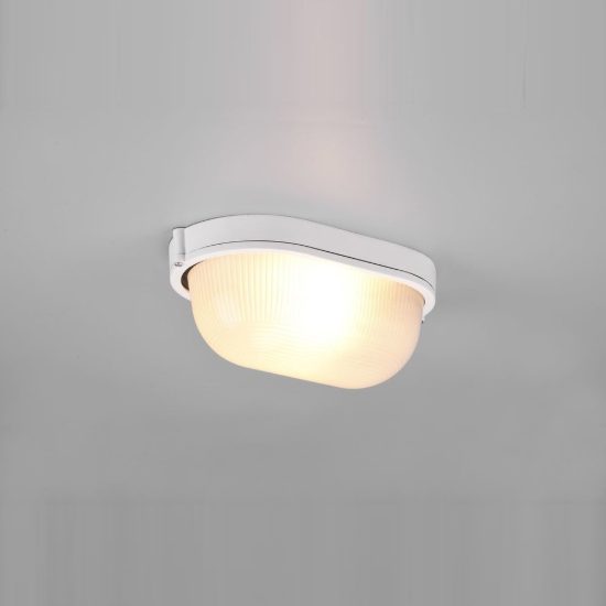 Applique grande da esterno ip44 moderna ovale bianca con vetro satinato