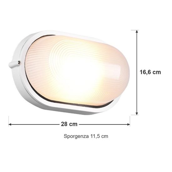 Applique grande da esterno ip44 moderna ovale bianca con vetro satinato