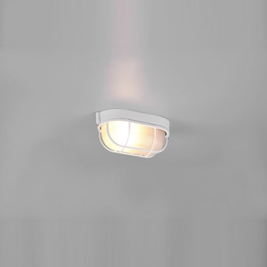 Applique piccola da esterno ip44 moderna ovale bianca con griglia e vetro satinato