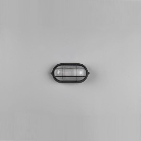 Applique piccola da esterno ip44 moderna ovale nera con griglia e vetro satinato