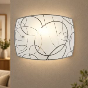Applique per soggiorno moderna rettangolare in vetro bianco con decoro a cerchi