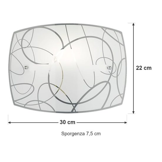 Applique per soggiorno moderna rettangolare in vetro bianco con decoro a cerchi