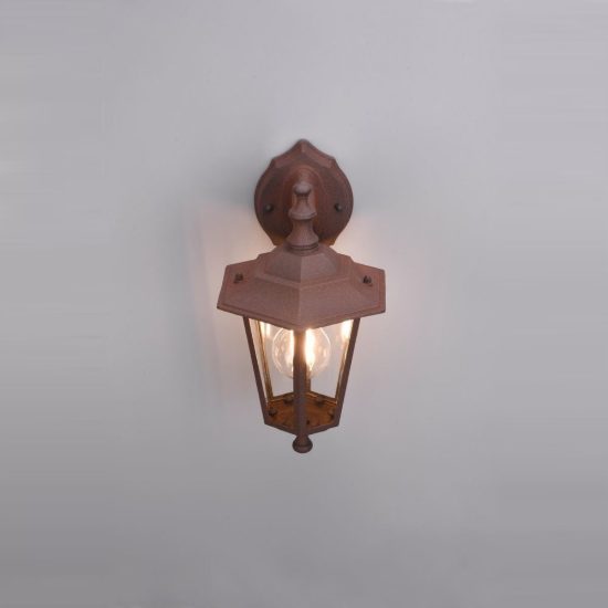 Applique piccola da esterno ip44 a lanterna esagonale pendente ruggine con vetro trasparente
