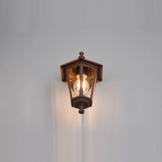Applique piccola da esterno ip44 a lanterna esagonale pendente ruggine con vetro trasparente
