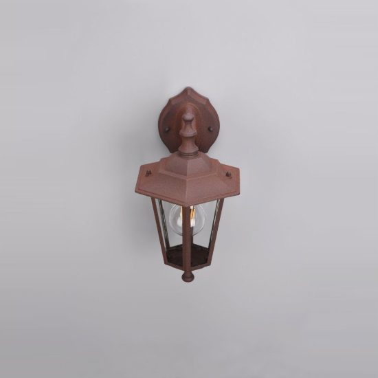 Applique piccola da esterno ip44 a lanterna esagonale pendente ruggine con vetro trasparente