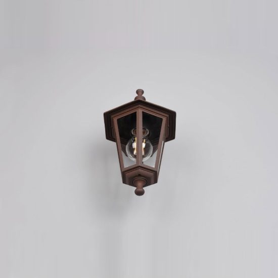 Applique piccola da esterno ip44 a lanterna esagonale pendente ruggine con vetro trasparente