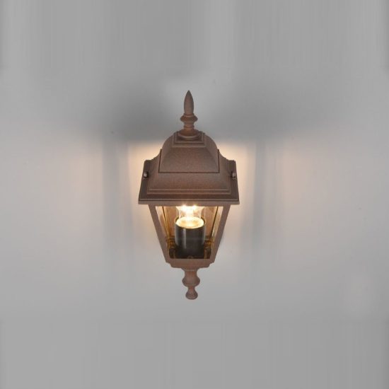 Applique da esterno ip44 a lanterna quadrata su braccio ruggine con vetro trasparente