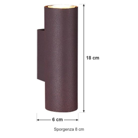 Applique bi-emissione 2 luci per soggiorno moderna ruggine