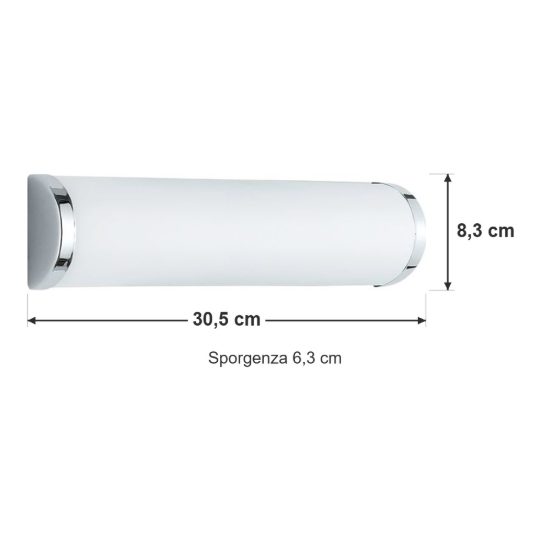 Applique per specchio da bagno 2 luci moderna lineare cromo con vetro satinato bianco
