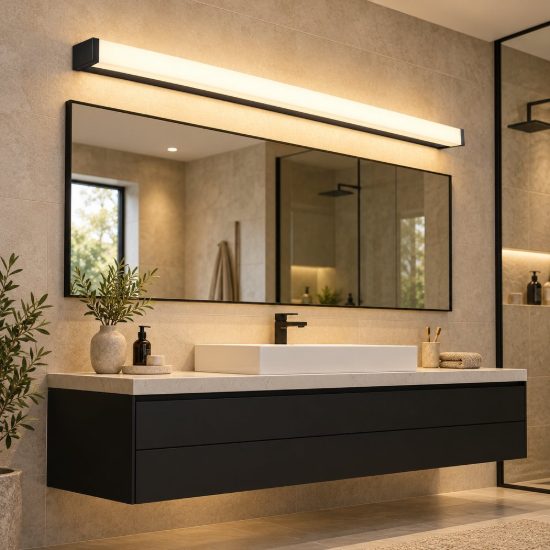 Applique per specchio da bagno led 12w 3000k ip44 moderna lineare nera