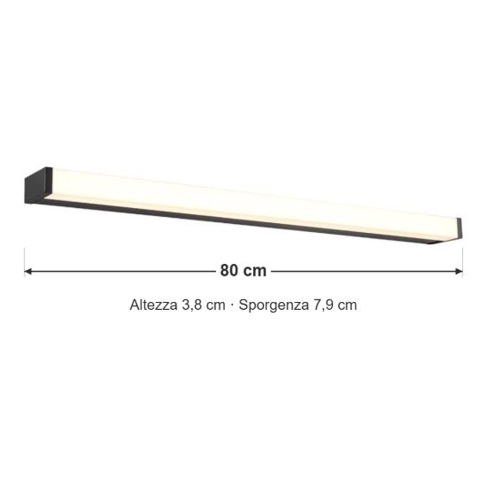 Applique per specchio da bagno led 12w 3000k ip44 moderna lineare nera
