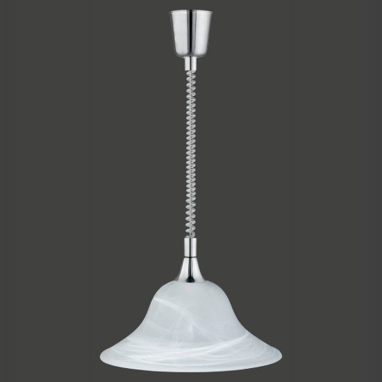 Lampadario a sospensione per cucina moderno nichel opaco con campana in vetro alabastro