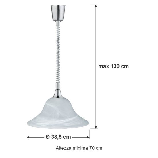 Lampadario a sospensione per cucina moderno nichel opaco con campana in vetro alabastro
