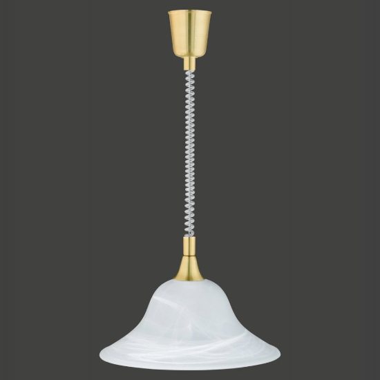 Lampadario a sospensione per cucina classico ottone satinato con campana in vetro alabastro