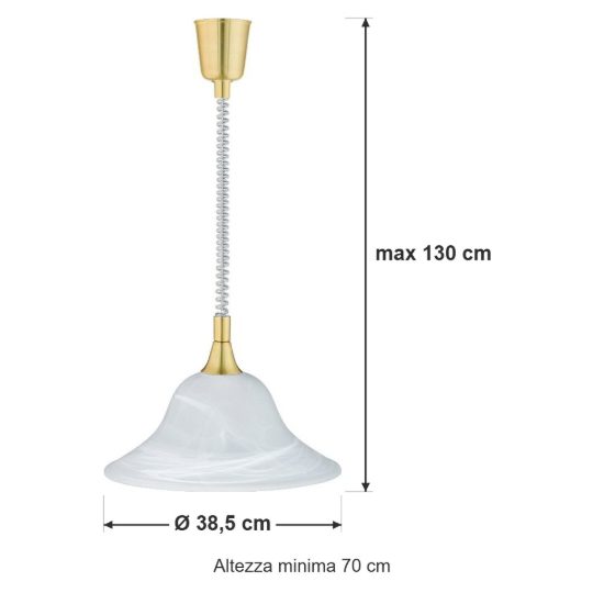 Lampadario a sospensione per cucina classico ottone satinato con campana in vetro alabastro